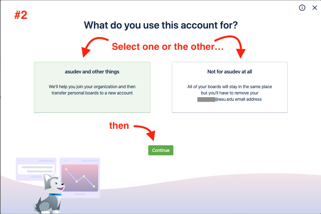 Trello screen with options to choose to merge accounts or not.
