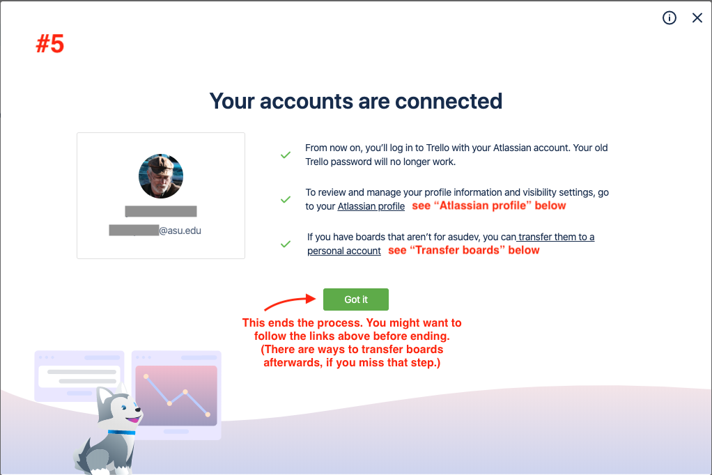 Confirmation screen of connected accounts