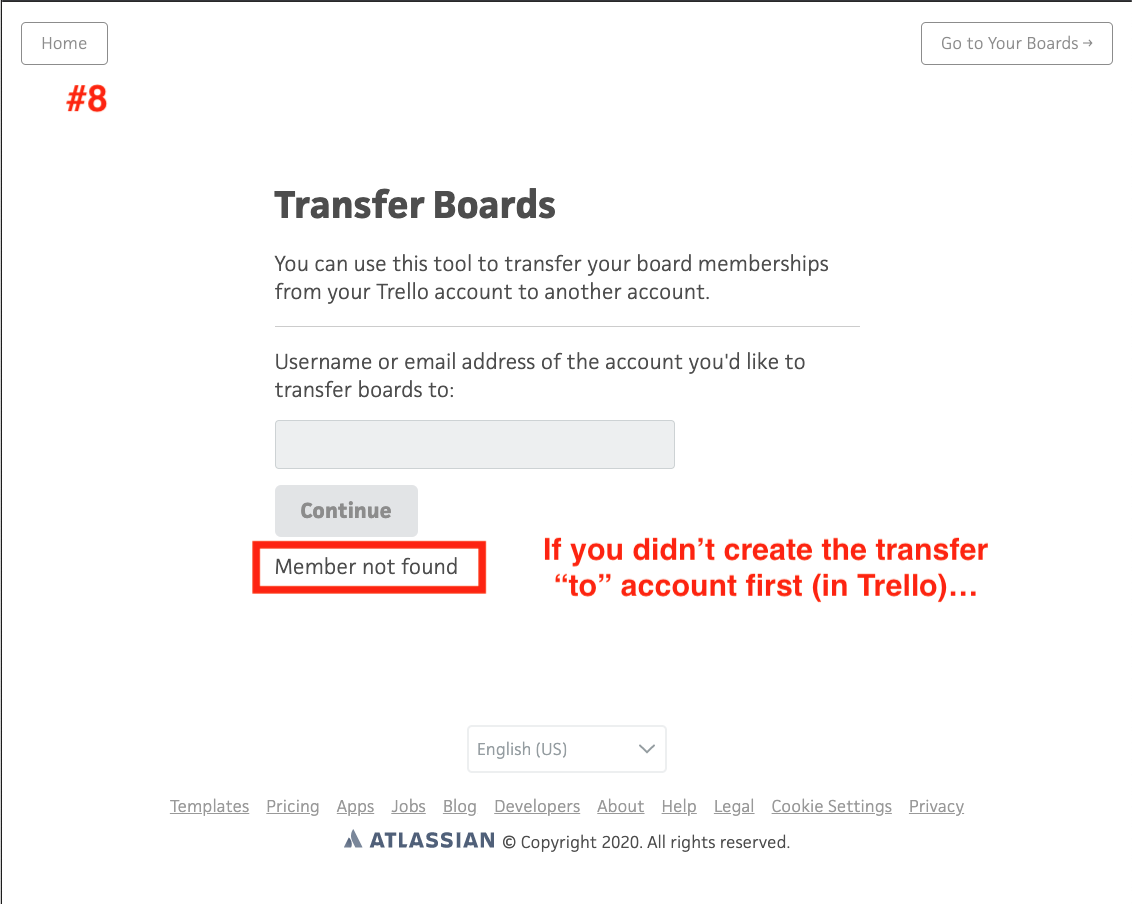 Transfer boards error message