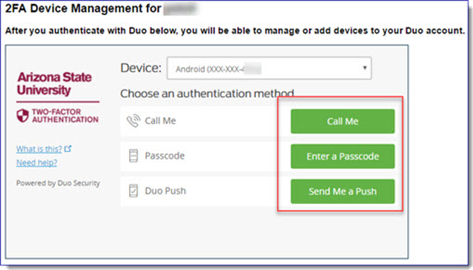 Authentication Options screen